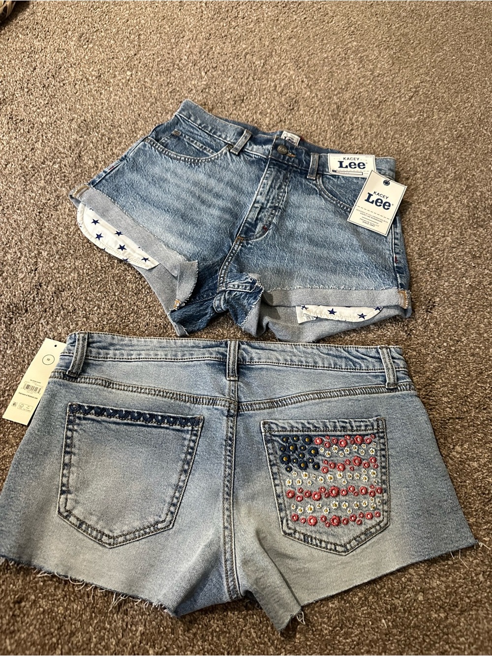 Lee star pocket Shorts & shorts w/flower embroidered Flag Pocket NWTS
